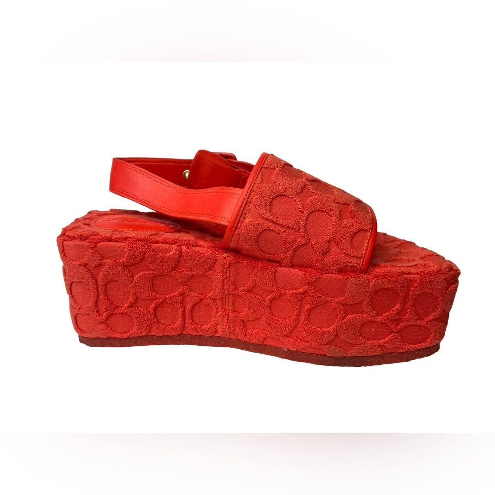 Coach Size 6.5 B Noelle Terry Cloth Platform Signature Sandals Leather MSRP $185 - Picture 7 of 14